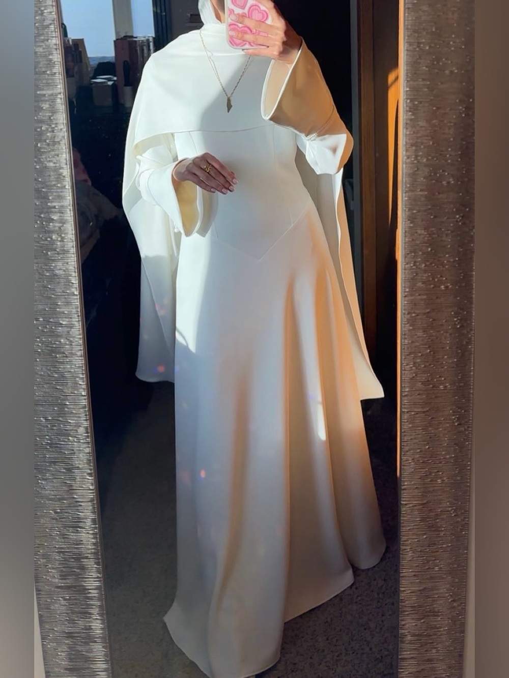 The Style Vault Elegant Ivory Cape-Sleeve Maxi Dress